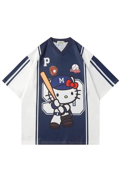 Lacivert Hello Kitty Baseball Forma Unisex T-shirt