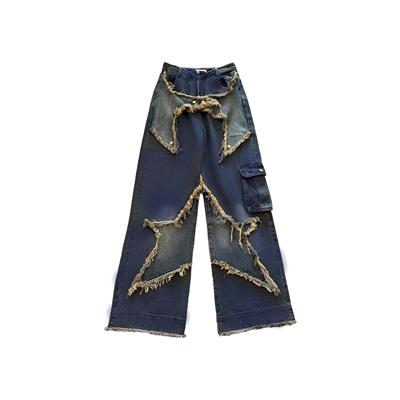 Lacivert Kanguru Y2k Stars Patch Detay Baggy Jean