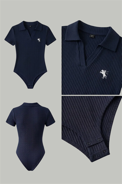 Lacivert Polo Yaka Fitilli Likralı Premium Zıbın