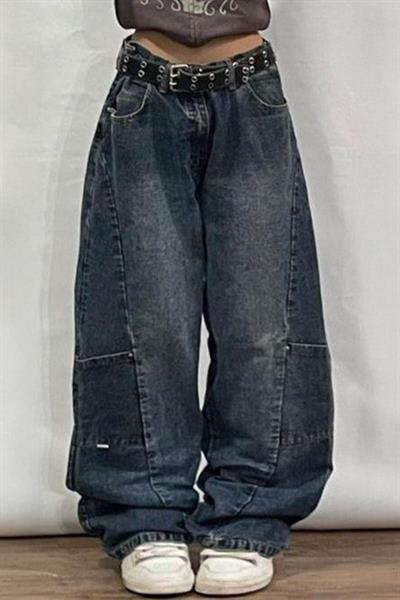 Lacivert Retro Yıkamalı Harajuku Baggy Unisex Y2K Pantolon