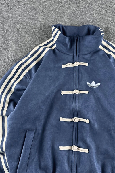 Lacivert Üç Şeritli Y2K Unisex Chinese Ceket