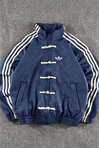 Lacivert Üç Şeritli Y2K Unisex Chinese Ceket
