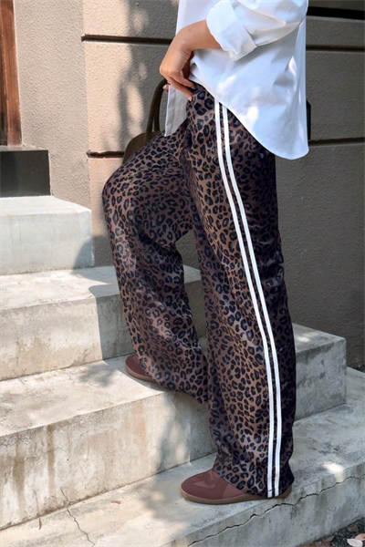 Leopar Detail Çift Çizgili Y2K Style Pantolon Eşofman