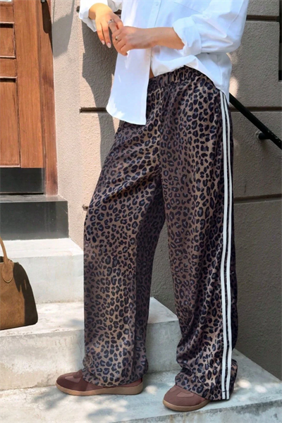 Leopar Detail Çift Çizgili Y2K Style Pantolon Eşofman