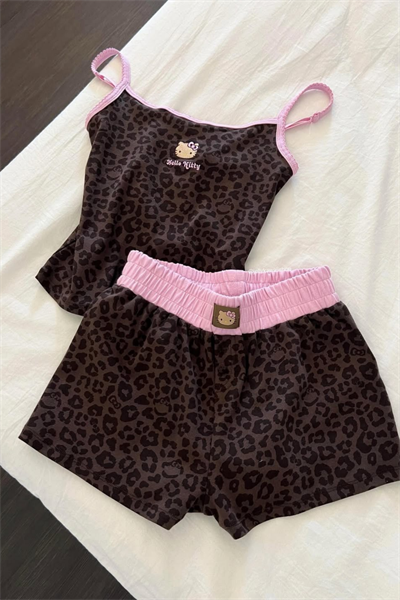 Leopar Kiss Kahverengi Hello Kitty Alt Üst Takım