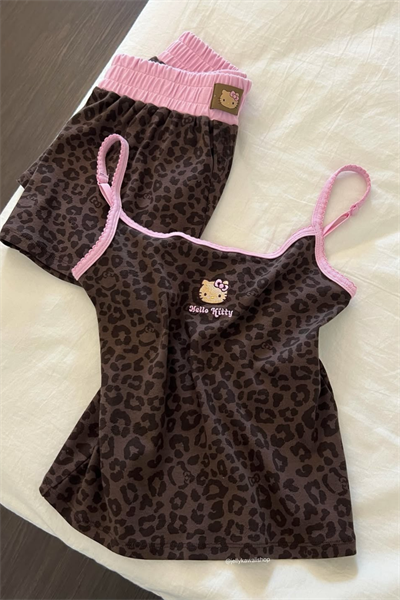 Leopar Kiss Kahverengi Hello Kitty Alt Üst Takım
