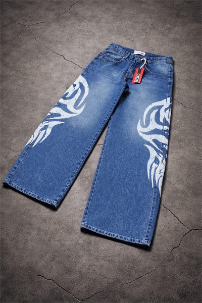 Mavi Beyaz Tribal Baskılı Y2K Unisex Baggy Pantolon