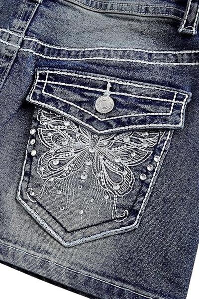 Mavi Butterfly İşlemeli Y2K Kot Etek