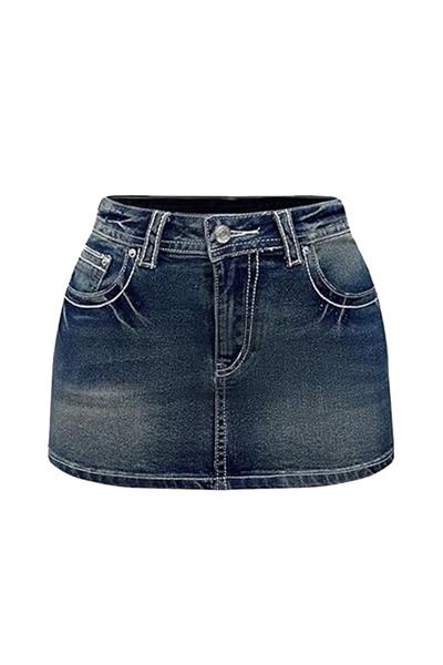 Mavi Butterfly İşlemeli Y2K Kot Etek