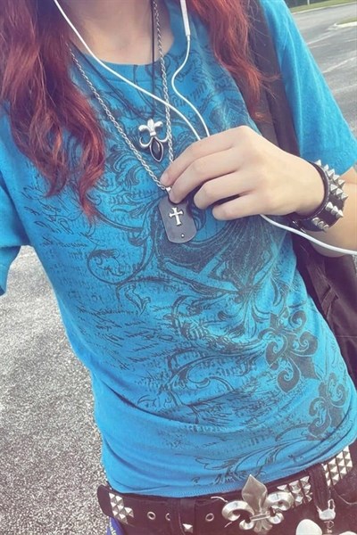 Mavi Fleur-De-Lis Gotik Y2K Kısa Kollu Crop