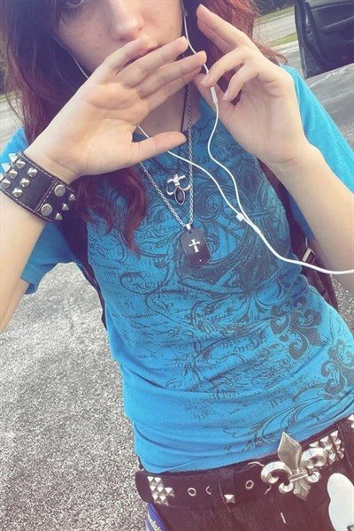 Mavi Fleur-De-Lis Gotik Y2K Kısa Kollu Crop