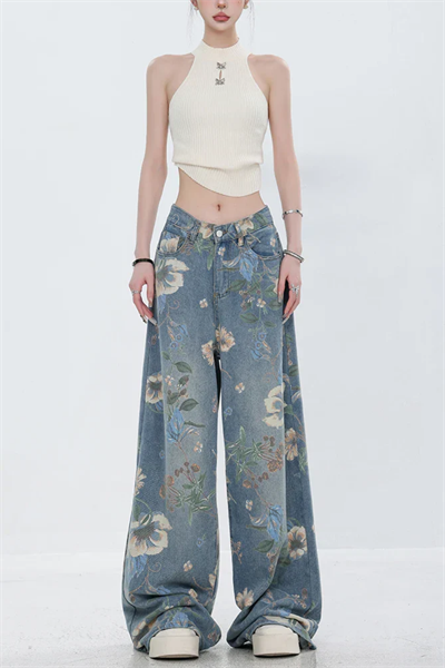 Mavi Flower Print Unisex Baggy Pantolon