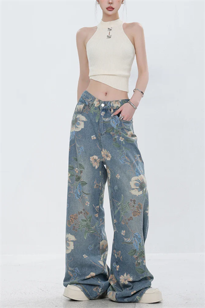 Mavi Flower Print Unisex Baggy Pantolon