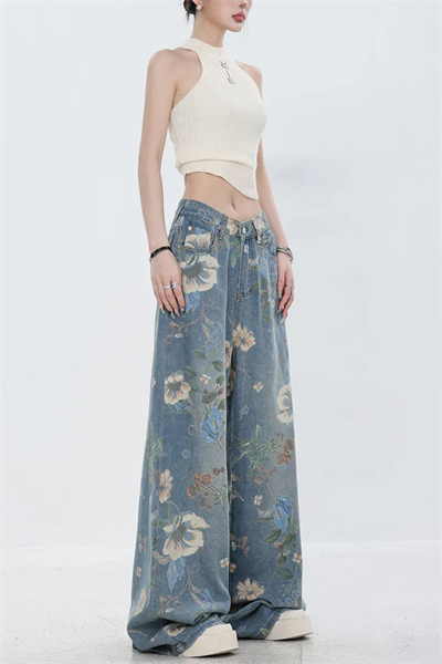 Mavi Flower Print Unisex Baggy Pantolon