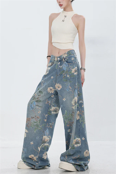 Mavi Flower Print Unisex Baggy Pantolon