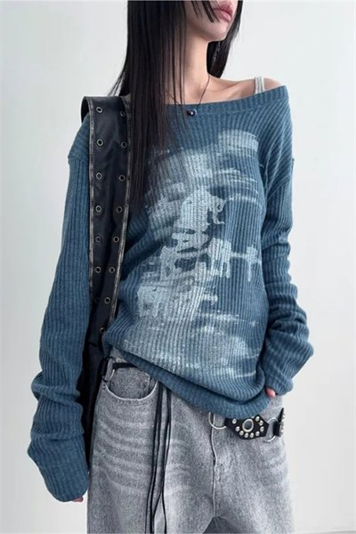 Mavi İndigo Vintage Lost Omuz Dekolteli Sweatshirt