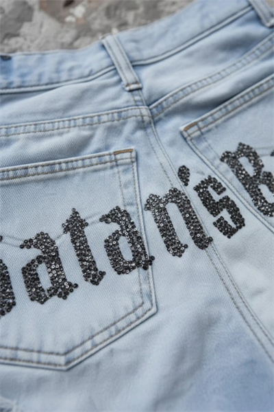 Mavi Satans Babe Taşlı Y2K Mini Şort