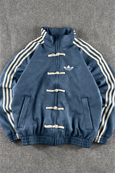 Mavi Üç Şeritli Y2K Unisex Chinese Ceket
