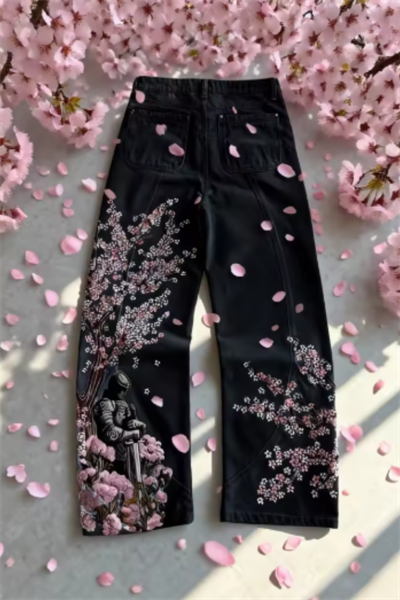Siyah Sakura Knight Unisex Baggy Jean