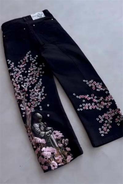 Siyah Sakura Knight Unisex Baggy Jean