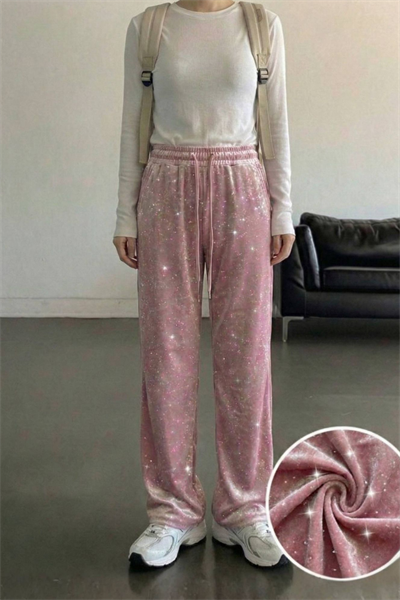 Pembe Glow Simli Eşofman Altı