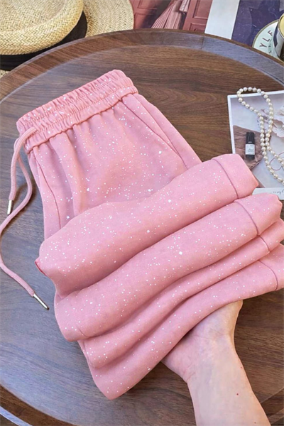 Pembe Glow Simli Eşofman Altı