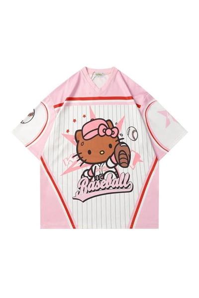 Pembe Hello Kitty Baseball Forma Unisex T-shirt