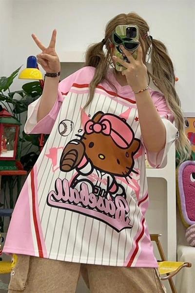 Pembe Hello Kitty Baseball Forma Unisex T-shirt