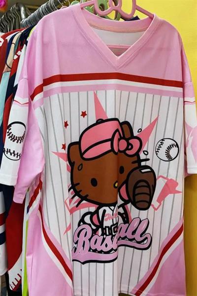 Pembe Hello Kitty Baseball Forma Unisex T-shirt