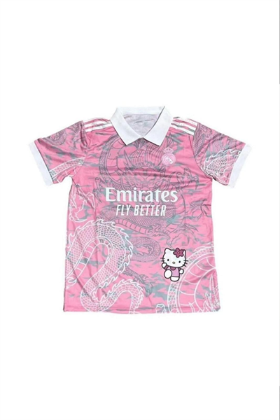 Pembe Hello Kitty Madrid Jersey Pola Yaka T-shirt