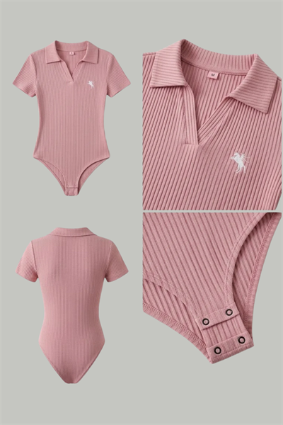 Pembe Polo Yaka Fitilli Likralı Premium Zıbın