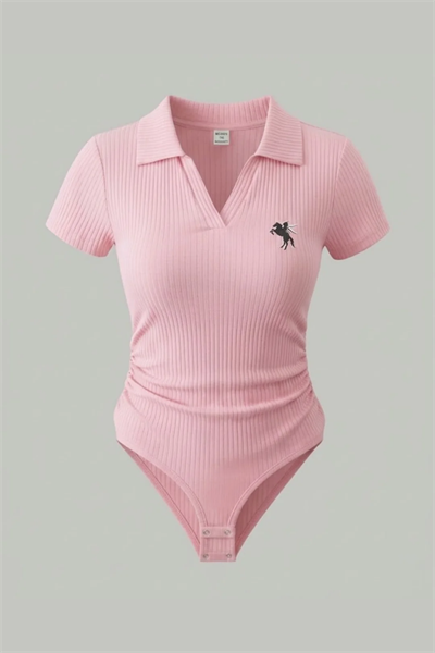 Pembe Polo Yaka Fitilli Likralı Premium Zıbın