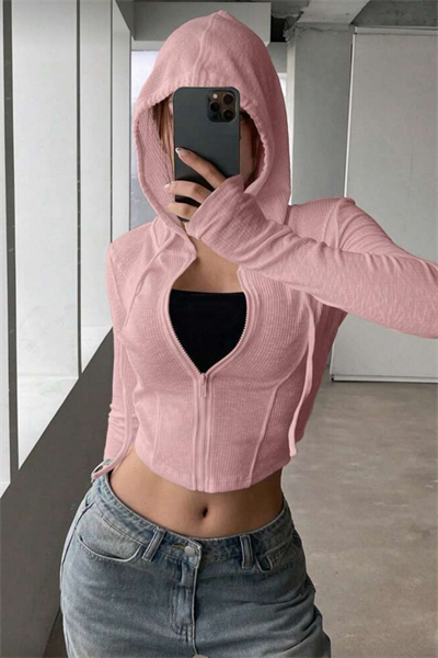 Pembe Rolly Basic Slim Fit Fermuarlı Bluz