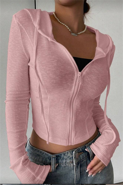 Pembe Rolly Basic Slim Fit Fermuarlı Bluz