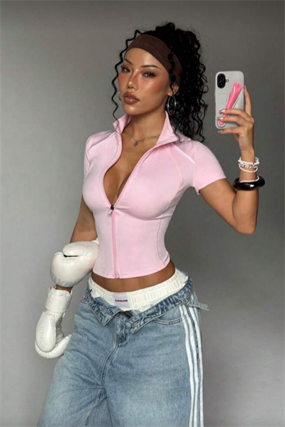 Pembe Tommy Zipper Sports Blouse
