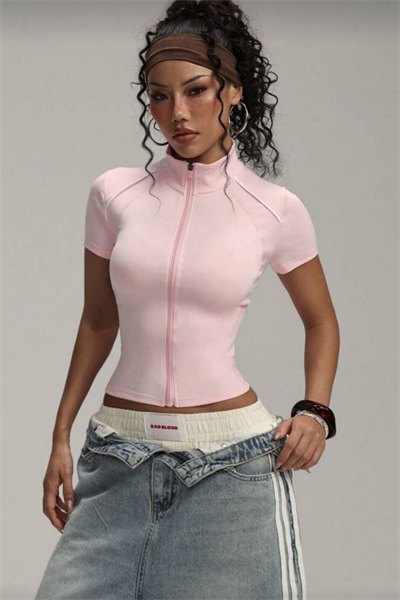 Pembe Tommy Zipper Sports Blouse