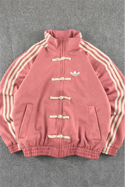 Pembe Üç Şeritli Y2K Unisex Chinese Ceket