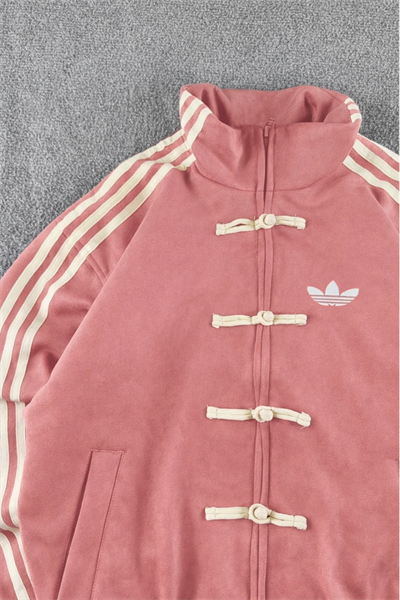 Pembe Üç Şeritli Y2K Unisex Chinese Ceket