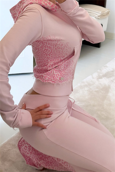 Pembe Vintage Y2K Leopar Takım