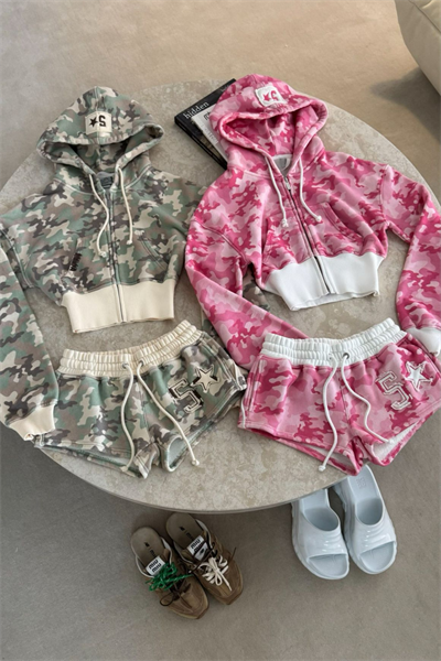 Pink Fivestar Camo Baggy Şort Takım (3 iplik)
