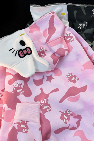 Pink Sanrio Kawaii Cat Hello Kitty Detail Hırka