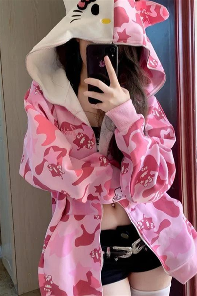 Pink Sanrio Kawaii Cat Hello Kitty Detail Hırka