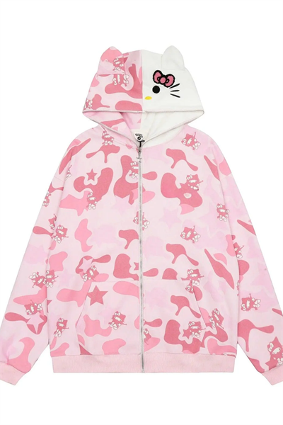 Pink Sanrio Kawaii Cat Hello Kitty Detail Hırka