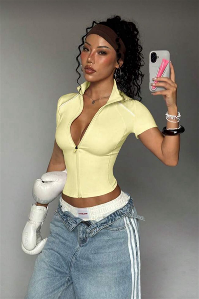Sarı Tommy Zipper Sports Blouse