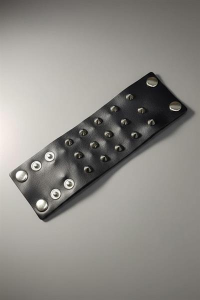 Siyah 3 Şerit Dikenli Gotik Deri Bileklik