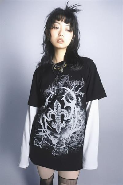 Siyah Abstract Pattern Beyaz Kollu Uzun Kollu Unisex Sweatshirt