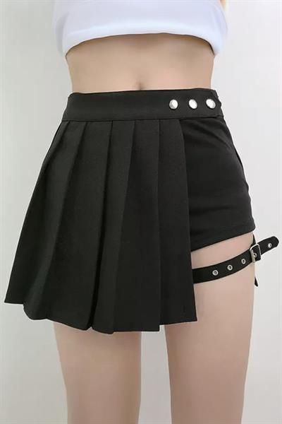 Siyah Anime Harajuku Punk Kemerli Mini Şortlu Etek