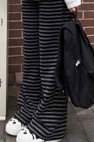 Siyah Antrasit Çizgili Beli Lastikli Y2K Unisex Eşofman