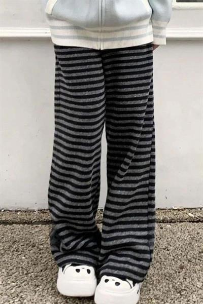 Siyah Antrasit Çizgili Beli Lastikli Y2K Unisex Eşofman