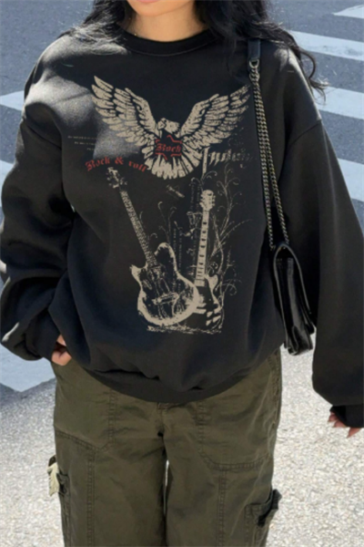Siyah Black Eagle Guitar Y2K Sweatshirt
